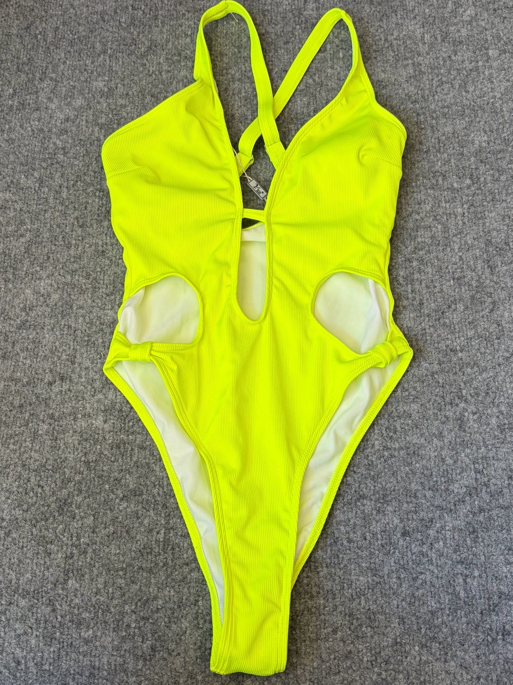 Vira Sportswear One-Piece Swimsuit Womens S Neon Yellow‎ Ribbed Cutout L083 NEW
